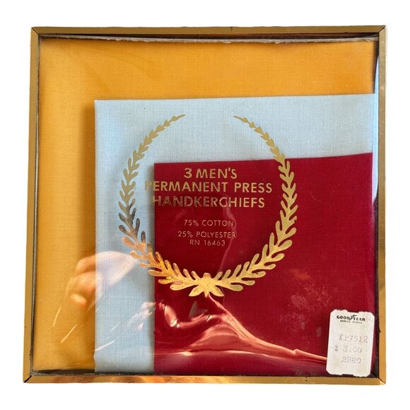 Mens Vintage Goodyear Handkerchiefs Set of 3 New Old Stock Permanent Press Blend - Picture 2 of 5